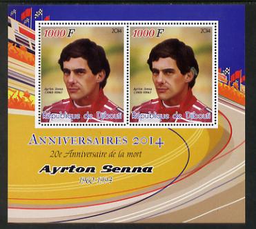 Djibouti 2014 Anniversaries - Ayrton Senna perf sheetlet containing two values unmounted mint