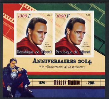 Djibouti 2014 Anniversaries - Marlon Brando imperf sheetlet containing two values unmounted mint