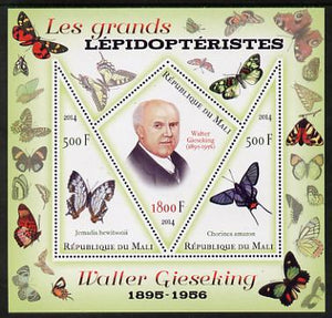 Mali 2014 Famous Lepidopterists & Butterflies - Walter Gieseking perf sheetlet containing one diamond shaped & two triangular values unmounted mint