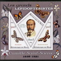 Mali 2014 Famous Lepidopterists & Butterflies - Camille Saint-Saens imperf sheetlet containing one diamond shaped & two triangular values unmounted mint