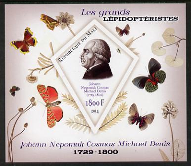 Mali 2014 Famous Lepidopterists & Butterflies - Johann Michael Denis imperf s/sheet containing one diamond shaped value unmounted mint