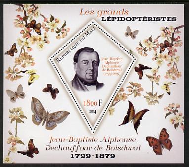 Mali 2014 Famous Lepidopterists & Butterflies - Jean-Baptiste Boisduval perf s/sheet containing one diamond shaped value unmounted mint