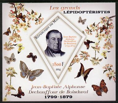 Mali 2014 Famous Lepidopterists & Butterflies - Jean-Baptiste Boisduval imperf s/sheet containing one diamond shaped value unmounted mint