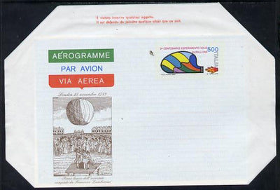 Italy 1983 First Balloon Flight Anniversary 500L Aerogramme unused and fine, folded along fold lines