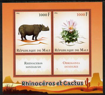 Mali 2014 Rhinos & Cactus perf sheetlet containing two values & two labels unmounted mint