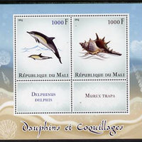 Mali 2014 Dolphins & Shells perf sheetlet containing two values & two labels unmounted mint