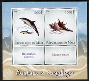 Mali 2014 Dolphins & Shells perf sheetlet containing two values & two labels unmounted mint