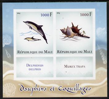 Mali 2014 Dolphins & Shells imperf sheetlet containing two values & two labels unmounted mint