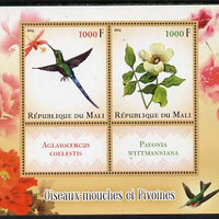 Mali 2014 Hummingbirds & Peonies perf sheetlet containing two values & two labels unmounted mint