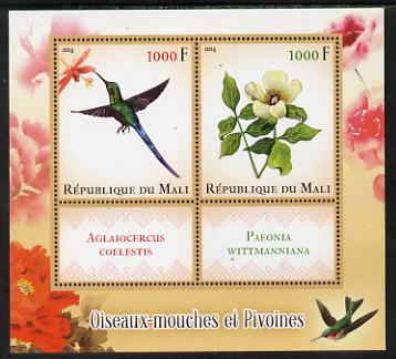 Mali 2014 Hummingbirds & Peonies perf sheetlet containing two values & two labels unmounted mint