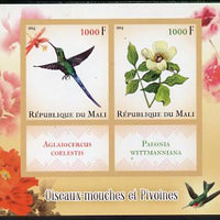 Mali 2014 Hummingbirds & Peonies imperf sheetlet containing two values & two labels unmounted mint
