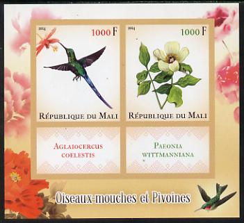 Mali 2014 Hummingbirds & Peonies imperf sheetlet containing two values & two labels unmounted mint