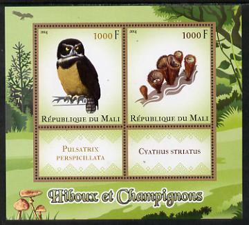 Mali 2014 Owls & Mushrooms perf sheetlet containing two values & two labels unmounted mint
