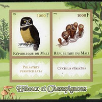 Mali 2014 Owls & Mushrooms imperf sheetlet containing two values & two labels unmounted mint