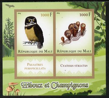 Mali 2014 Owls & Mushrooms imperf sheetlet containing two values & two labels unmounted mint