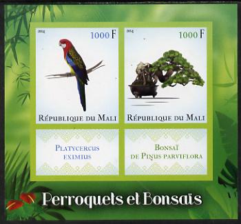 Mali 2014 Parrots & Bonsai imerf sheetlet containing two values & two labels unmounted mint