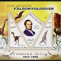 Mali 2014 Famous Paleontologists & Dinosaurs - Frederick McCoy perf sheetlet containing one diamond shaped & two triangular values unmounted mint