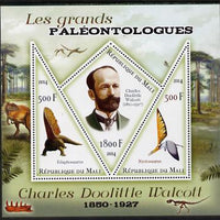 Mali 2014 Famous Paleontologists & Dinosaurs - Charles Doolittle Walcott perf sheetlet containing one diamond shaped & two triangular values unmounted mint
