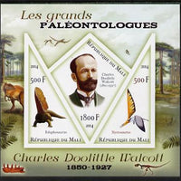 Mali 2014 Famous Paleontologists & Dinosaurs - Charles Doolittle Walcott imperf sheetlet containing one diamond shaped & two triangular values unmounted mint
