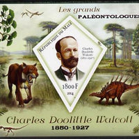 Mali 2014 Famous Paleontologists & Dinosaurs - Charles Doolittle Walcott imperf s/sheet containing one diamond shaped value unmounted mint