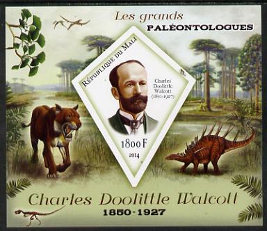 Mali 2014 Famous Paleontologists & Dinosaurs - Charles Doolittle Walcott imperf s/sheet containing one diamond shaped value unmounted mint