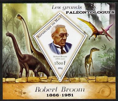 Mali 2014 Famous Paleontologists & Dinosaurs - Robert Broom perf s/sheet containing one diamond shaped value unmounted mint