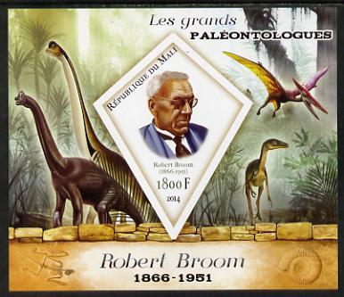 Mali 2014 Famous Paleontologists & Dinosaurs - Robert Broom imperf s/sheet containing one diamond shaped value unmounted mint