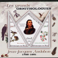 Mali 2014 Famous Ornithologists & Birds - John Audubon perf sheetlet containing one diamond shaped & two triangular values unmounted mint