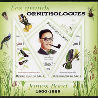 Mali 2014 Famous Ornithologists & Birds - James Bond imperf sheetlet containing one diamond shaped & two triangular values unmounted mint