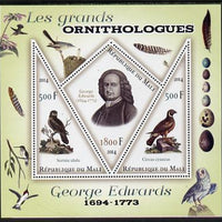 Mali 2014 Famous Ornithologists & Birds - George Edwards perf sheetlet containing one diamond shaped & two triangular values unmounted mint