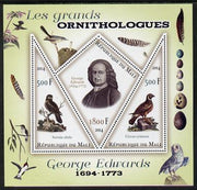 Mali 2014 Famous Ornithologists & Birds - George Edwards perf sheetlet containing one diamond shaped & two triangular values unmounted mint