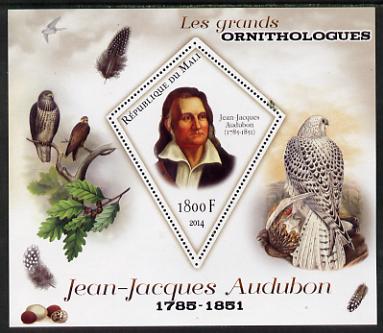 Mali 2014 Famous Ornithologists & Birds - John Audubon perf s/sheet containing one diamond shaped value unmounted mint