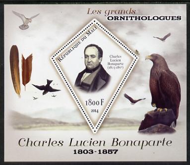 Mali 2014 Famous Ornithologists & Birds - Charles Lucien Bonaparte perf s/sheet containing one diamond shaped value unmounted mint