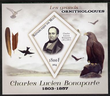 Mali 2014 Famous Ornithologists & Birds - Charles Lucien Bonaparte imperf s/sheet containing one diamond shaped value unmounted mint