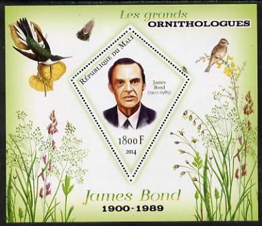 Mali 2014 Famous Ornithologists & Birds - James Bond perf s/sheet containing one diamond shaped value unmounted mint