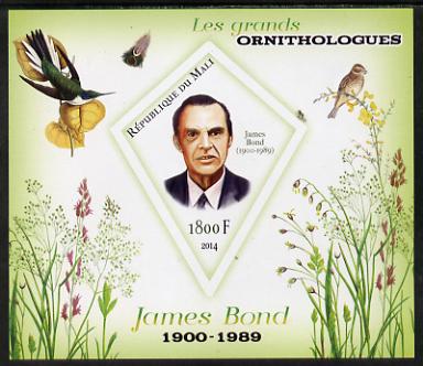 Mali 2014 Famous Ornithologists & Birds - James Bond imperf s/sheet containing one diamond shaped value unmounted mint