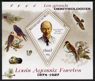 Mali 2014 Famous Ornithologists & Birds - Louis Agassiz Fuertes perf s/sheet containing one diamond shaped value unmounted mint