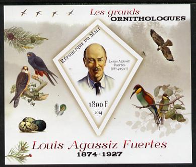 Mali 2014 Famous Ornithologists & Birds - Louis Agassiz Fuertes imperf s/sheet containing one diamond shaped value unmounted mint