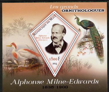 Mali 2014 Famous Ornithologists & Birds - Alphonse Milne-Edwards perf s/sheet containing one diamond shaped value unmounted mint