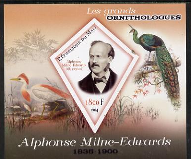 Mali 2014 Famous Ornithologists & Birds - Alphonse Milne-Edwards imperf s/sheet containing one diamond shaped value unmounted mint