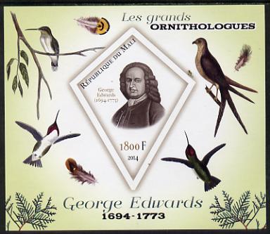 Mali 2014 Famous Ornithologists & Birds - George Edwards imperf s/sheet containing one diamond shaped value unmounted mint