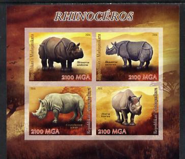 Madagascar 2014 Rhinos imperf sheetlet containing 4 values unmounted mint