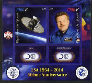 Djibouti 2014 50th Anniversary of European Space Agency - Gaia & Reinhold Ewald perf sheetlet containing 2 values plus 2 label unmounted mint