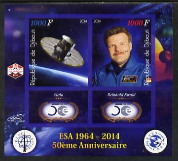 Djibouti 2014 50th Anniversary of European Space Agency - Gaia & Reinhold Ewald imperf sheetlet containing 2 values plus 2 label unmounted mint