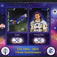 Djibouti 2014 50th Anniversary of European Space Agency - Rosetta & Frank de Winne perf sheetlet containing 2 values plus 2 label unmounted mint