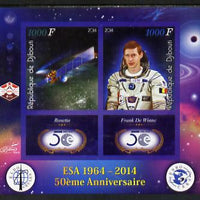 Djibouti 2014 50th Anniversary of European Space Agency - Rosetta & Frank de Winne imperf sheetlet containing 2 values plus 2 label unmounted mint