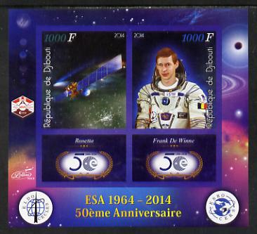 Djibouti 2014 50th Anniversary of European Space Agency - Rosetta & Frank de Winne imperf sheetlet containing 2 values plus 2 label unmounted mint