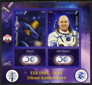 Djibouti 2014 50th Anniversary of European Space Agency - Darwin & Andre Kuipers imperf sheetlet containing 2 values plus 2 label unmounted mint