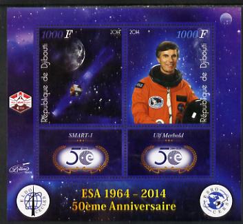 Djibouti 2014 50th Anniversary of European Space Agency - SMART-1 & Ulf Merbold perf sheetlet containing 2 values plus 2 label unmounted mint