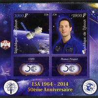 Djibouti 2014 50th Anniversary of European Space Agency - CSTS & Thomas Pesquet perf sheetlet containing 2 values plus 2 label unmounted mint